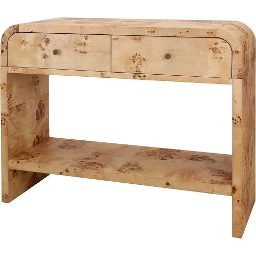 Veyra 2 Drawer Console Table with Shelf in Natural Burl Wood
